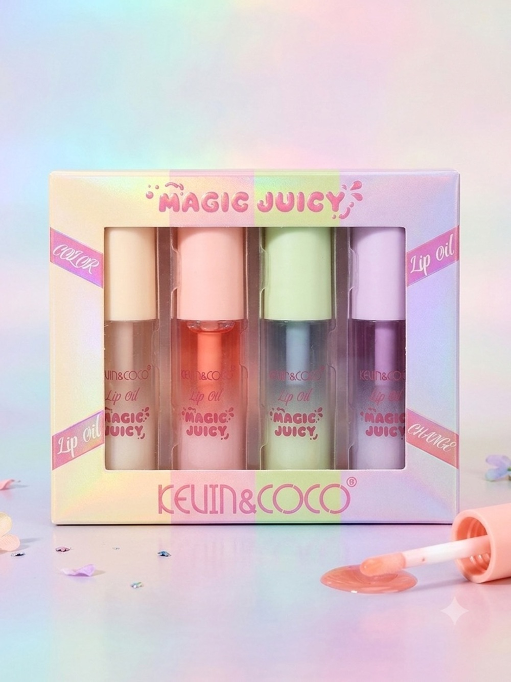 Kevin & Coco Magic Juicy Color Change Lip Oil Set 4 Pcs Hydrating Gloss NIB New